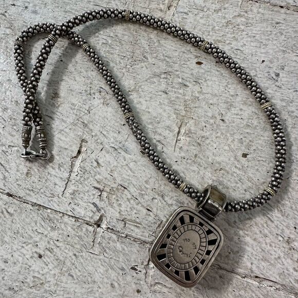 Vintage Lagos Cavier Mix Metal 925 & 18k Bead Chain And Large Pendant - Picture 11 of 11